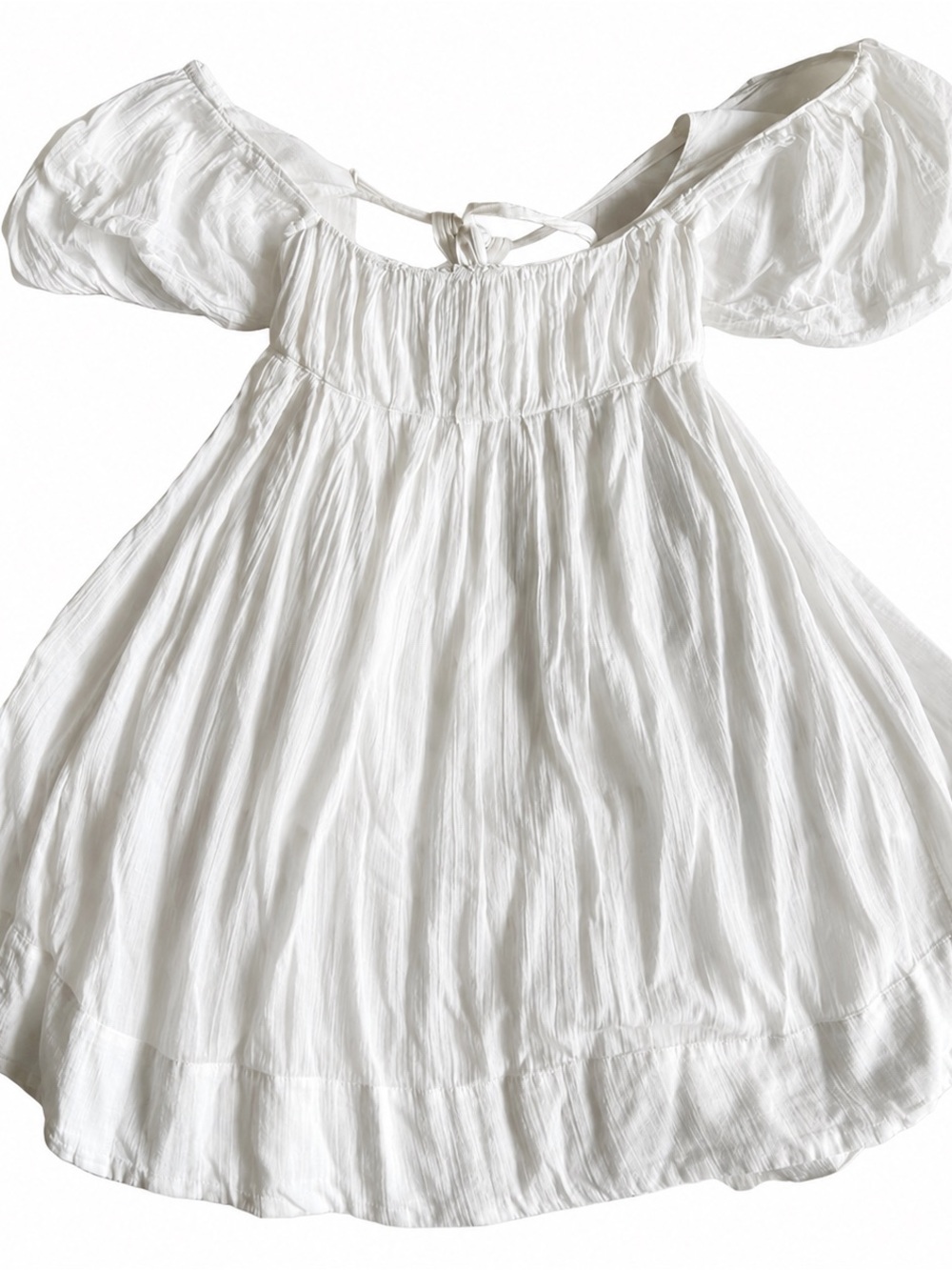 Free People White Linen Mini Dress with Puff Sleeves